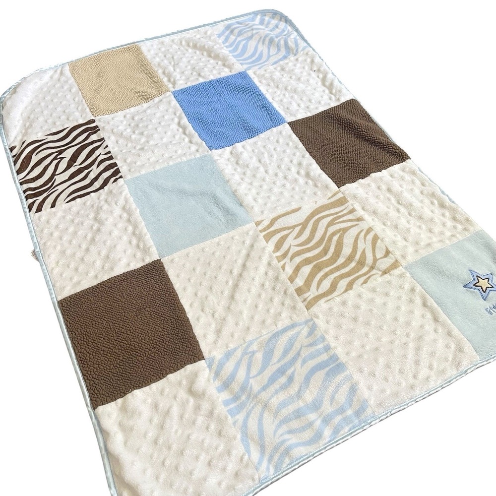 Carters Just One You Blue Checkered Minky Dot Baby Blanket Zebra Little Boy Star